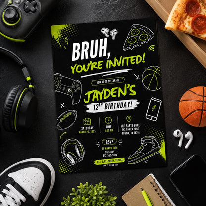 Editable Gamer Birthday Invitation Canva Template, Boys Teens Gamer Cute Modern Fun DIY Sweet Chic Party Invite, Printable Digital Download.