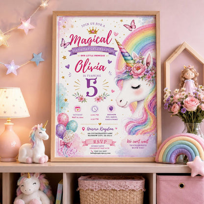 Editable Princess Birthday Invitation Canva Template, Pastel Girls Cute Modern Fun Themed DIY Chic Party Invite, Printable Digital Download.
