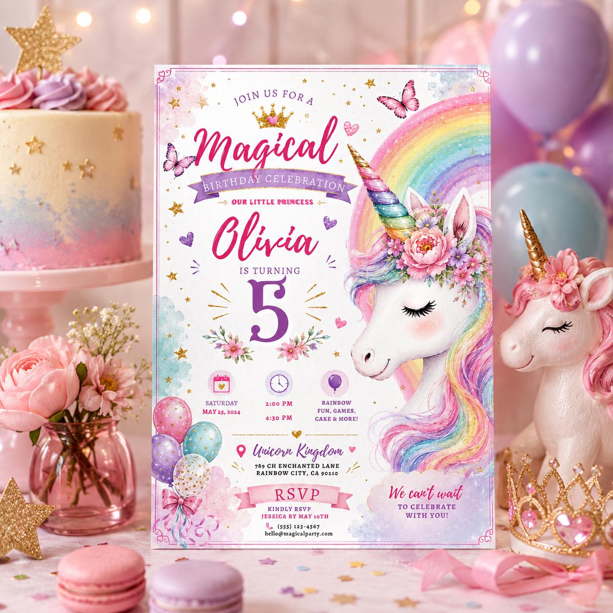 Editable Princess Birthday Invitation Canva Template, Pastel Girls Cute Modern Fun Themed DIY Chic Party Invite, Printable Digital Download.
