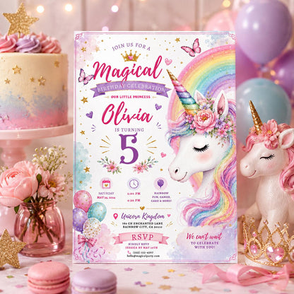 Editable Princess Birthday Invitation Canva Template, Pastel Girls Cute Modern Fun Themed DIY Chic Party Invite, Printable Digital Download.