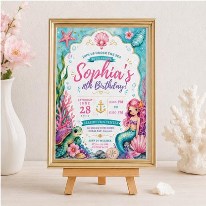 Editable Coastal Birthday Invitation Canva Template, Blue White Girls Teens Cute Fun DIY Chic Kids Party Invite, Printable Digital Download.