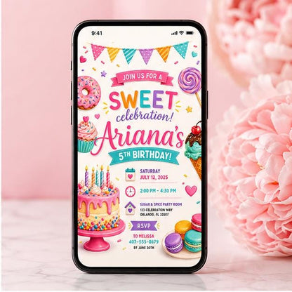 Editable Candy Birthday Invitation Canva Template, Cream Candy Cute Modern Fun DIY Sweet Chic Kids Party Invite, Printable Digital Download.