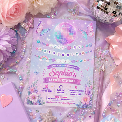 Editable Music Birthday Invitation Canva Template, Girls Teens Music Cute Modern Fun DIY Chic Kids Party Invite, Printable Digital Download.