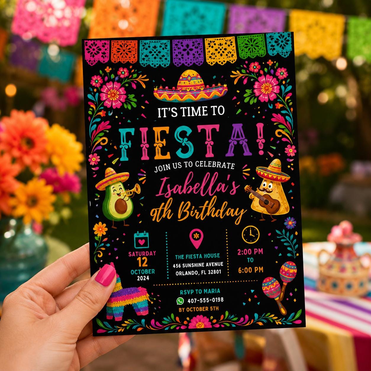 Editable Fiesta Birthday Invitation Canva Template, Taco Cute Modern Fun Themed DIY Chic Kids Teen Party Invite, Printable Digital Download.
