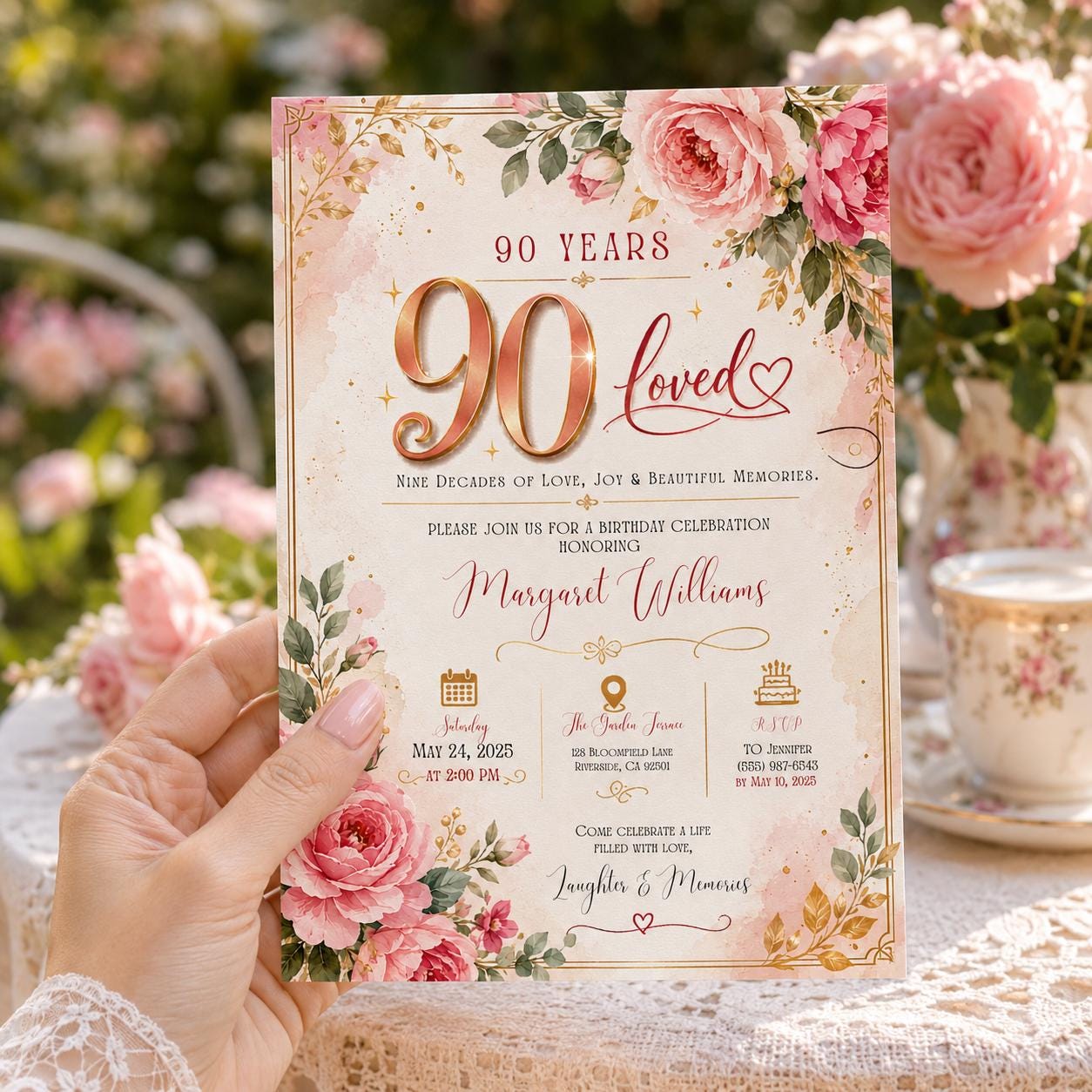 Editable Floral Birthday Invitation Canva Template, Pink Boho Girls Adult Floral Cute Fun DIY Chic Party Invite, Printable Digital Download.