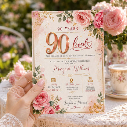 Editable Floral Birthday Invitation Canva Template, Pink Boho Girls Adult Floral Cute Fun DIY Chic Party Invite, Printable Digital Download.
