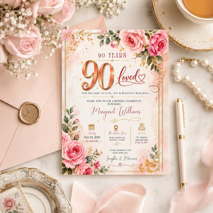 Editable Floral Birthday Invitation Canva Template, Pink Boho Girls Adult Floral Cute Fun DIY Chic Party Invite, Printable Digital Download.