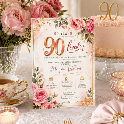 Editable Floral Birthday Invitation Canva Template, Pink Boho Girls Adult Floral Cute Fun DIY Chic Party Invite, Printable Digital Download.