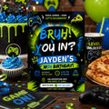 Editable Neon Glow Birthday Invitation Canva Template, Boys Teens Neon Cute Fun DIY Chic Kids Teen Party Invite, Printable Digital Download.