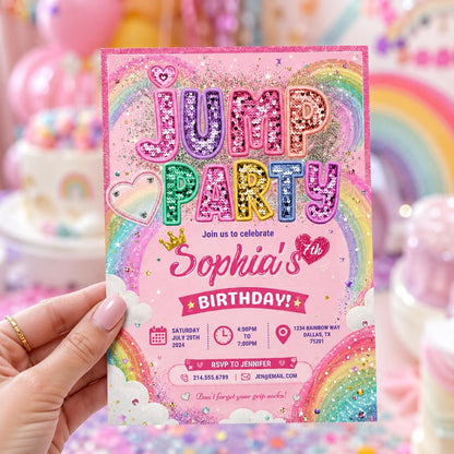 Editable Trampoline Park Birthday Invitation Canva Template, Cute Modern Fun Themed DIY Sweet Chic Party Invite, Printable Digital Download.