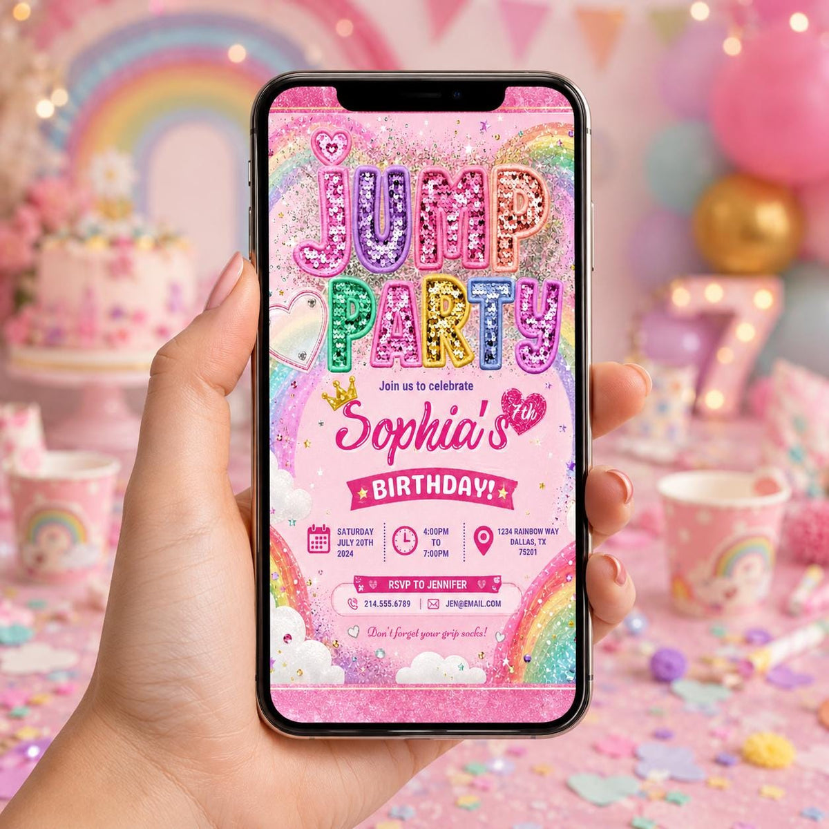 Editable Trampoline Park Birthday Invitation Canva Template, Cute Modern Fun Themed DIY Sweet Chic Party Invite, Printable Digital Download.