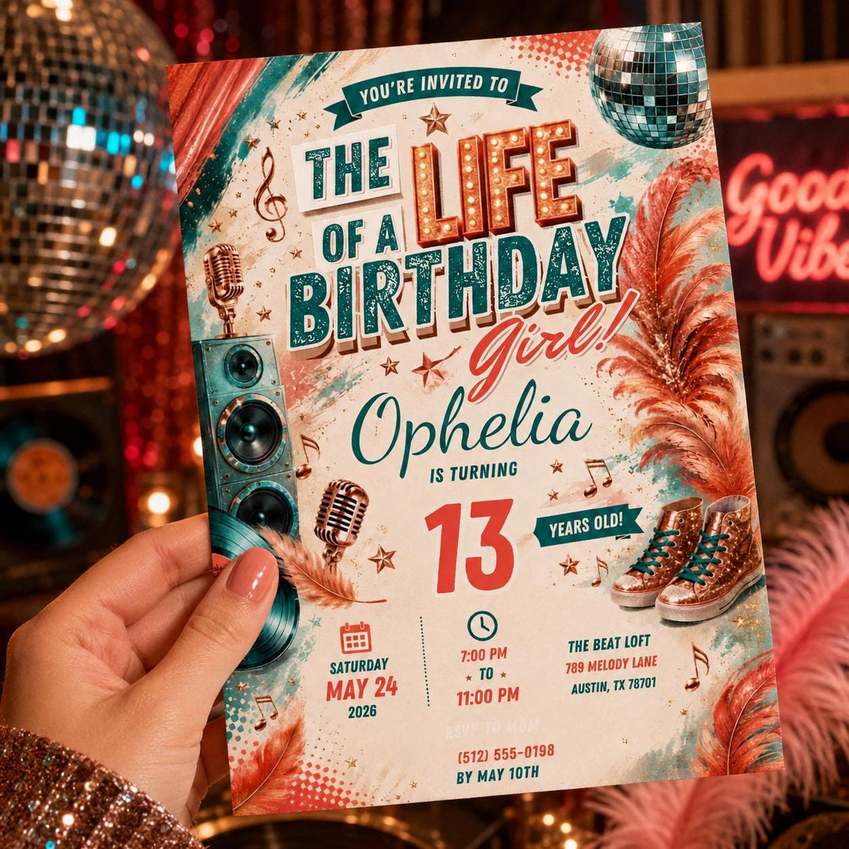Editable Life of Birthday Invitation Canva Template, Girls Cute Fun DIY Sweet Chic Kids Teen Tween Party Invite, Printable Digital Download.
