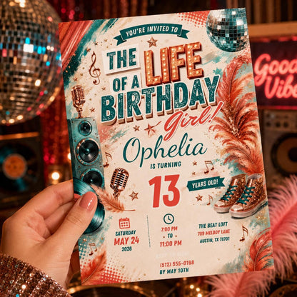 Editable Life of Birthday Invitation Canva Template, Girls Cute Fun DIY Sweet Chic Kids Teen Tween Party Invite, Printable Digital Download.