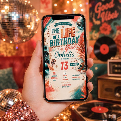 Editable Life of Birthday Invitation Canva Template, Girls Cute Fun DIY Sweet Chic Kids Teen Tween Party Invite, Printable Digital Download.