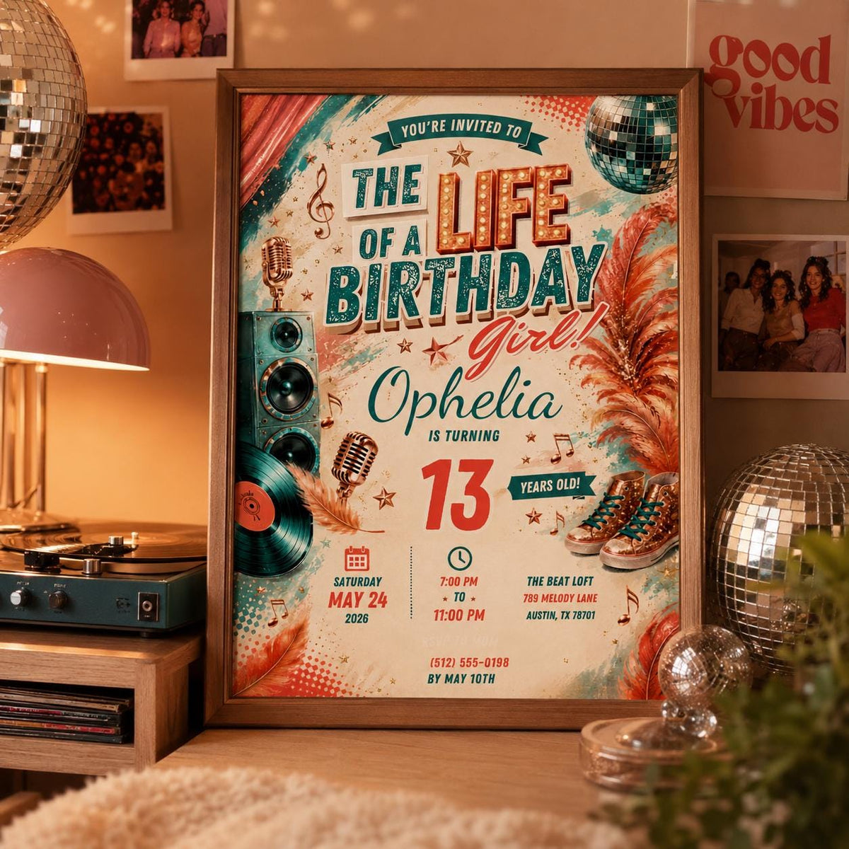 Editable Life of Birthday Invitation Canva Template, Girls Cute Fun DIY Sweet Chic Kids Teen Tween Party Invite, Printable Digital Download.