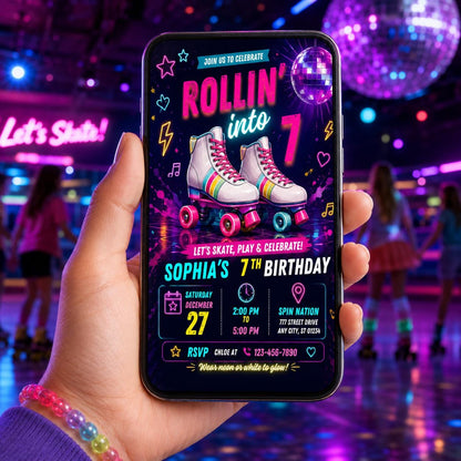 Editable Skate Birthday Invitation Canva Template, Pastel Neon Kids Skate Cute Modern Fun DIY Chic Party Invite, Printable Digital Download.