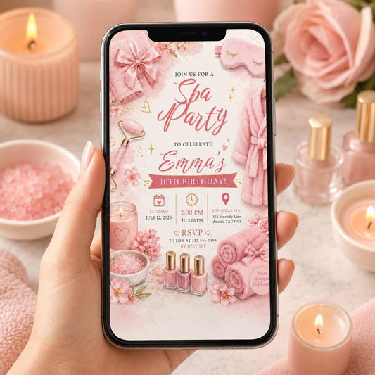 Editable Pink Bow Birthday Invitation Canva Template, Girls Kids Teens Bow Cute Fun DIY Sweet Chic Party Invite, Printable Digital Download.