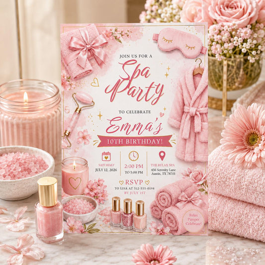 Editable Pink Bow Birthday Invitation Canva Template, Girls Kids Teens Bow Cute Fun DIY Sweet Chic Party Invite, Printable Digital Download.