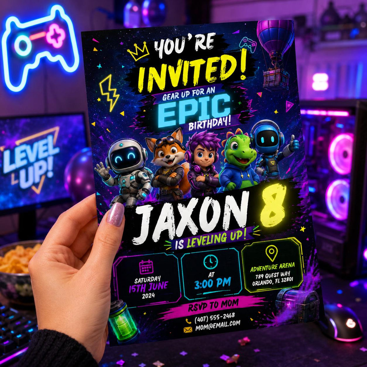 Editable Gamer Birthday Invitation Canva Template, Boys Kids Gamer Cute Modern Fun Themed DIY Chic Party Invite, Printable Digital Download.