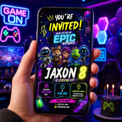 Editable Gamer Birthday Invitation Canva Template, Boys Kids Gamer Cute Modern Fun Themed DIY Chic Party Invite, Printable Digital Download.