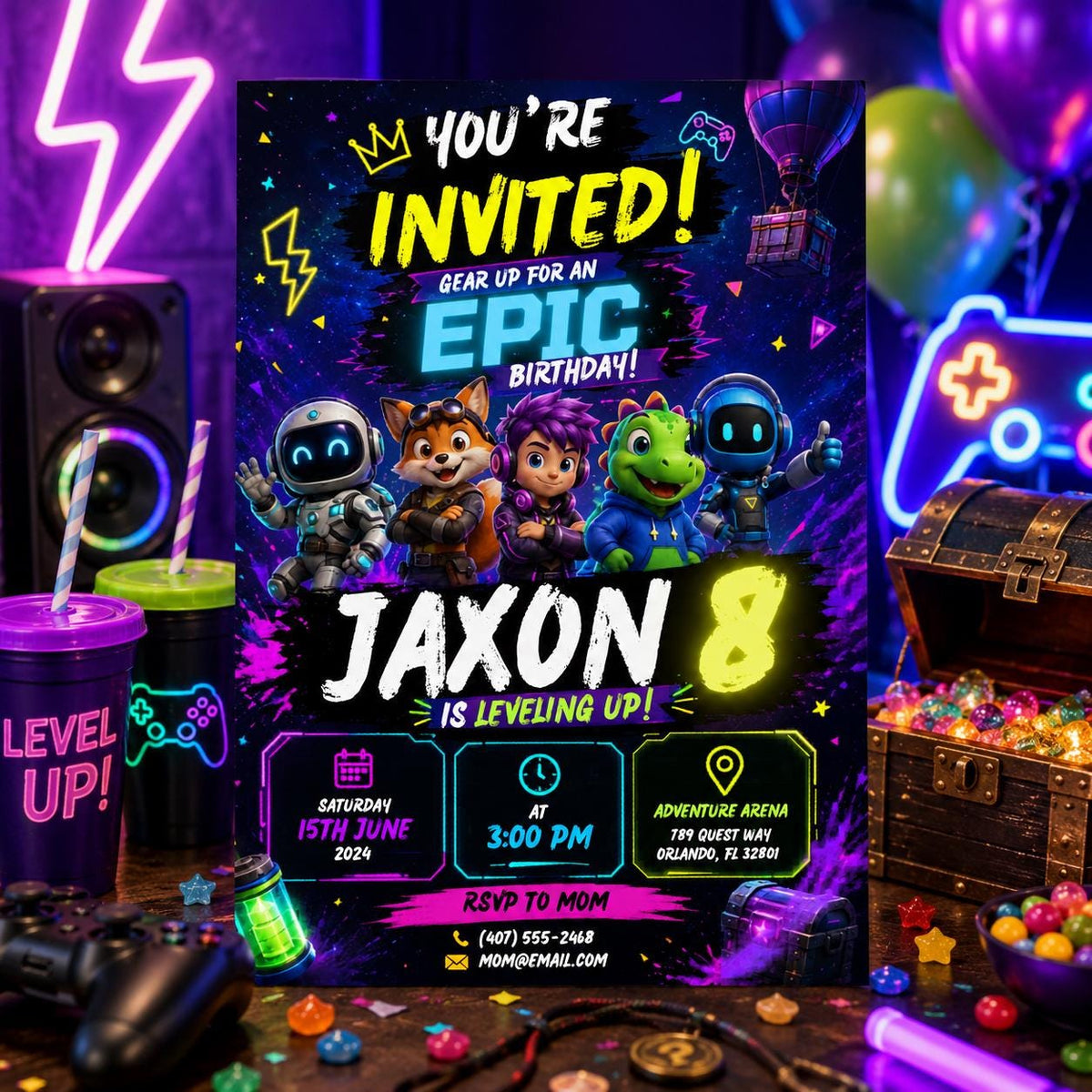 Editable Gamer Birthday Invitation Canva Template, Boys Kids Gamer Cute Modern Fun Themed DIY Chic Party Invite, Printable Digital Download.