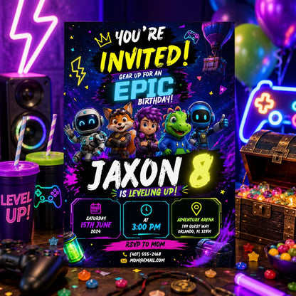 Editable Gamer Birthday Invitation Canva Template, Boys Kids Gamer Cute Modern Fun Themed DIY Chic Party Invite, Printable Digital Download.