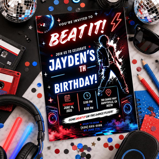 Editable Pop Star Birthday Invitation Canva Template, Cute Modern Fun Themed Custom DIY Sweet Chic Party Invite, Printable Digital Download.