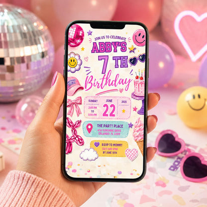 Editable 6-7 Birthday Invitation Canva Template, Red Kids Teens Cute Fun DIY Sweet Chic Teen Tween Party Invite, Printable Digital Download.