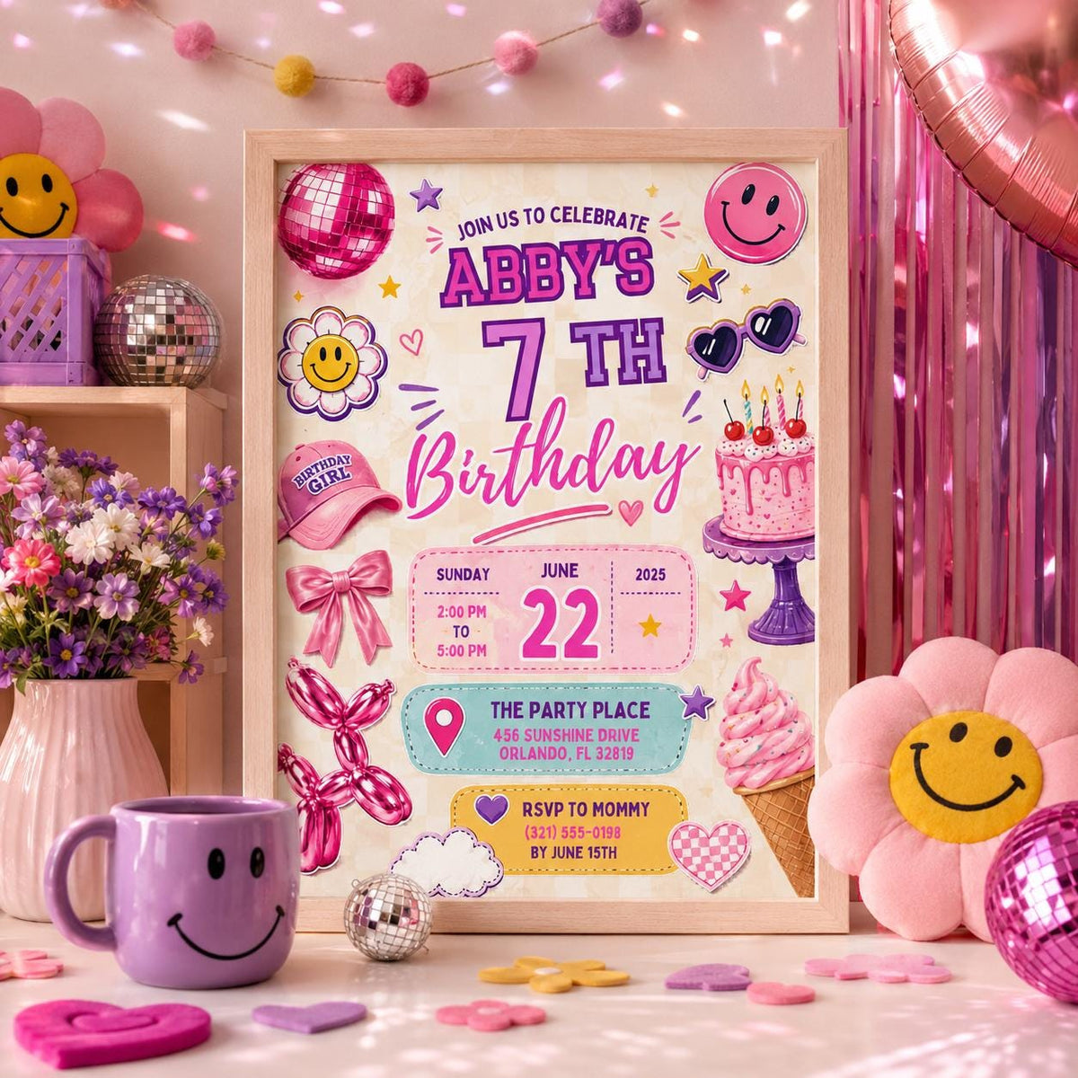 Editable 6-7 Birthday Invitation Canva Template, Red Kids Teens Cute Fun DIY Sweet Chic Teen Tween Party Invite, Printable Digital Download.