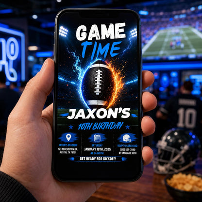 Editable Football Birthday Invitation Canva Template, Gold Black Neon Boys Sport Cute Fun DIY Chic Party Invite, Printable Digital Download.