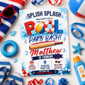 Editable Baseball Pool Birthday Invitation Canva Template, Boys Pool Cute Modern Fun DIY Chic Kids Party Invite, Printable Digital Download.