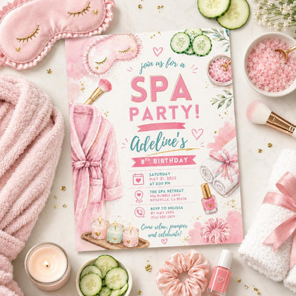 Editable Spa Birthday Invitation Canva Template, Girls Spa Cute Fun DIY Sweet Chic Kids Teen Tween Party Invite, Printable Digital Download.
