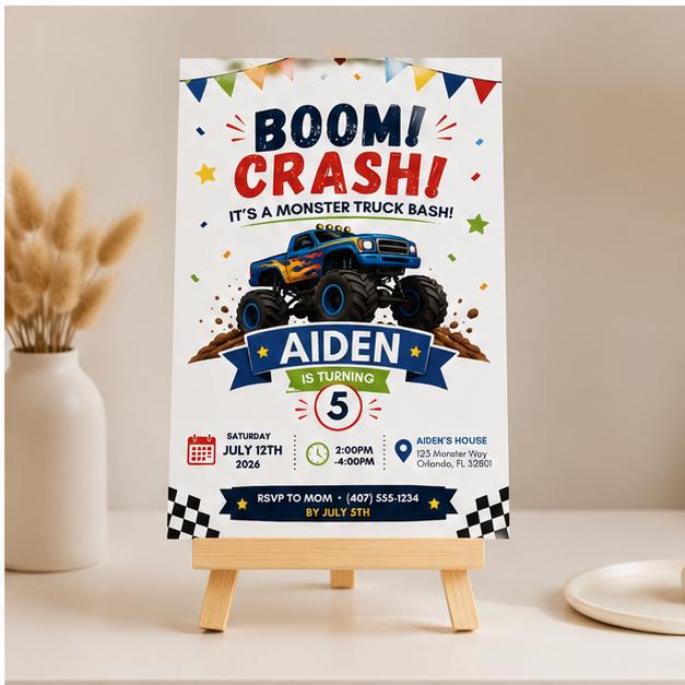 Editable Monster Birthday Invitation Canva Template, Boys Kids Cute Modern Fun DIY Sweet Chic Teen Party Invite, Printable Digital Download.