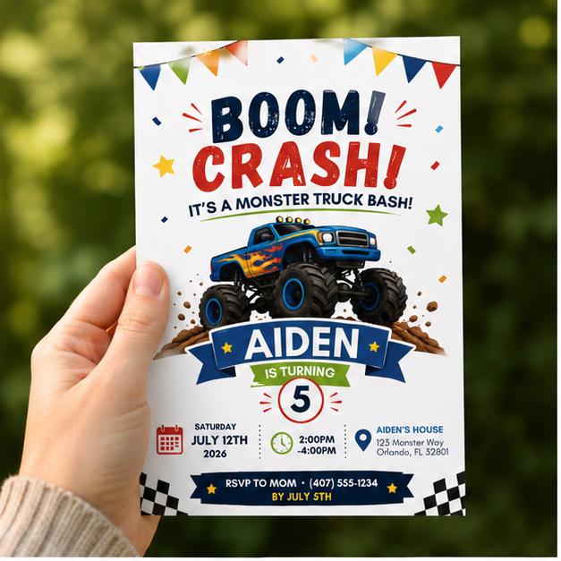 Editable Monster Birthday Invitation Canva Template, Boys Kids Cute Modern Fun DIY Sweet Chic Teen Party Invite, Printable Digital Download.