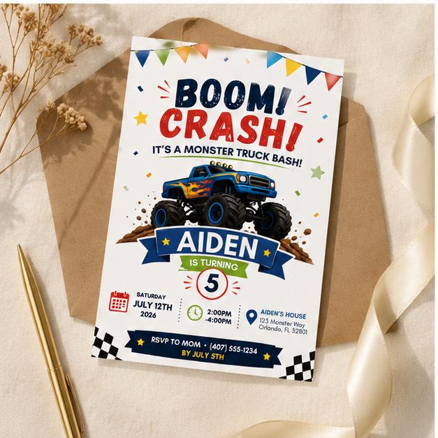 Editable Monster Birthday Invitation Canva Template, Boys Kids Cute Modern Fun DIY Sweet Chic Teen Party Invite, Printable Digital Download.