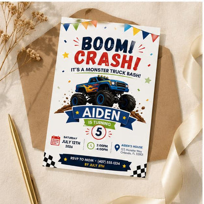 Editable Monster Birthday Invitation Canva Template, Boys Kids Cute Modern Fun DIY Sweet Chic Teen Party Invite, Printable Digital Download.