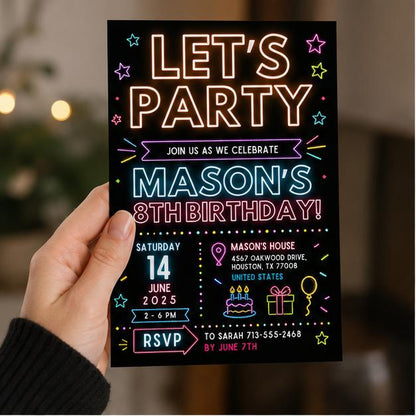 Editable Simple Colorful Birthday Invitation Canva Template, Rainbow Kids Cute Modern Fun DIY Chic Party Invite, Printable Digital Download.