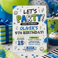 Editable Let Birthday Invitation Canva Template, Black White Boys Kids Cute Modern Fun Instant DIY Party Invite, Printable Digital Download.