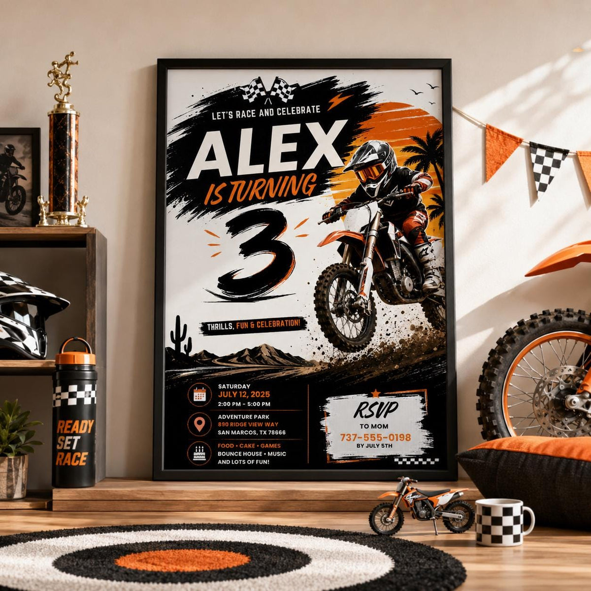Editable Motocross Birthday Invitation Canva Template, Boys Kids Cute Modern Fun Themed Custom DIY Party Invite, Printable Digital Download.