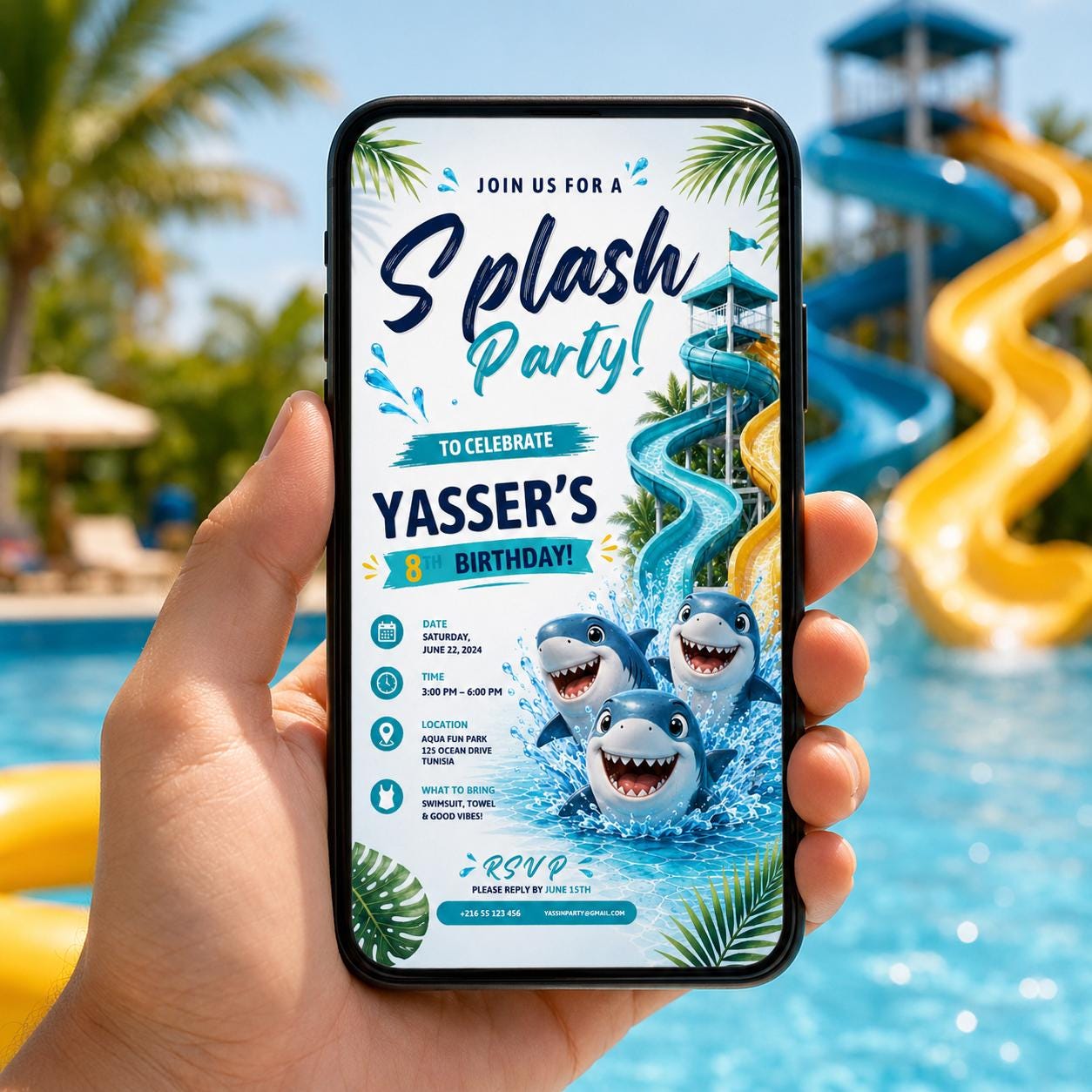 Editable Pool Birthday Invitation Canva Template, Boys Pool Cute Modern Fun Themed Custom DIY Chic Party Invite, Printable Digital Download.