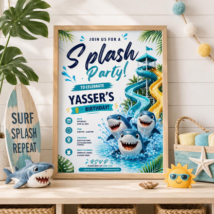 Editable Pool Birthday Invitation Canva Template, Boys Pool Cute Modern Fun Themed Custom DIY Chic Party Invite, Printable Digital Download.