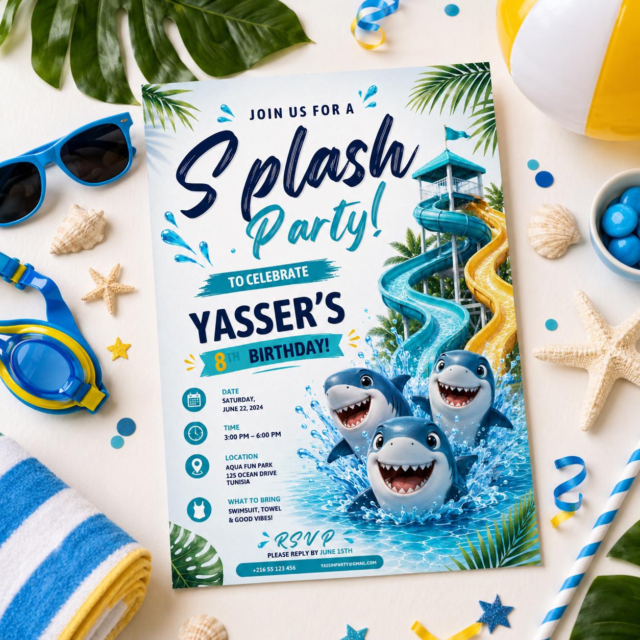 Editable Pool Birthday Invitation Canva Template, Boys Pool Cute Modern Fun Themed Custom DIY Chic Party Invite, Printable Digital Download.