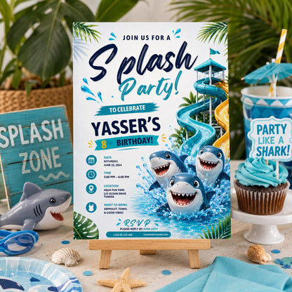 Editable Pool Birthday Invitation Canva Template, Boys Pool Cute Modern Fun Themed Custom DIY Chic Party Invite, Printable Digital Download.