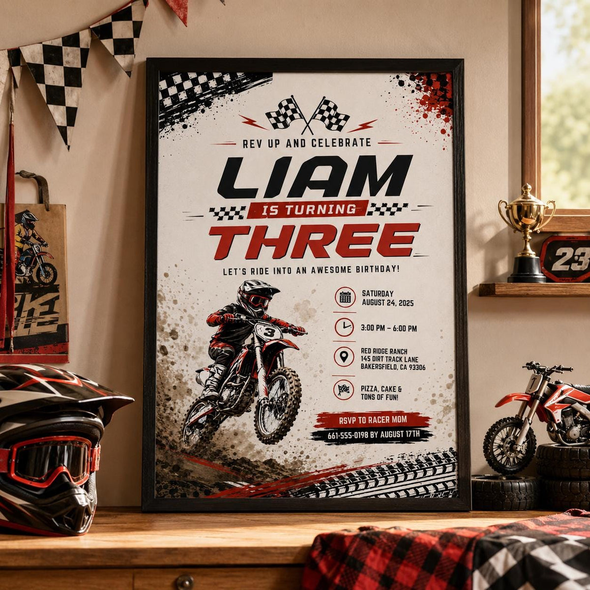 Editable Motocross Birthday Invitation Canva Template, Boys Kids Cute Modern Fun Themed Custom DIY Party Invite, Printable Digital Download.