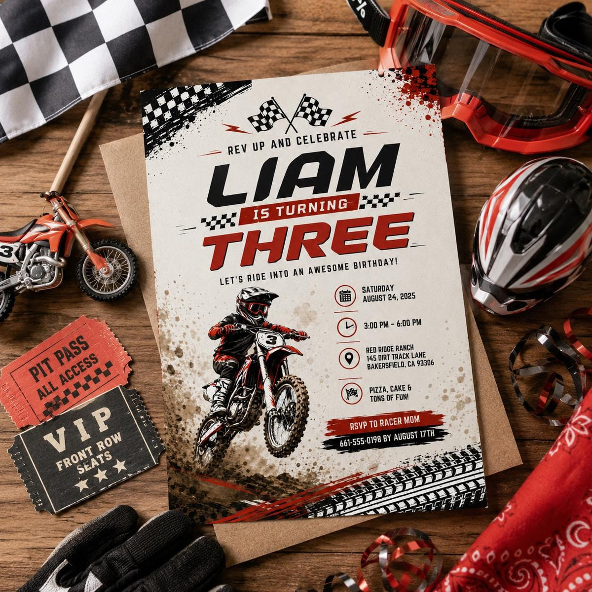 Editable Motocross Birthday Invitation Canva Template, Boys Kids Cute Modern Fun Themed Custom DIY Party Invite, Printable Digital Download.