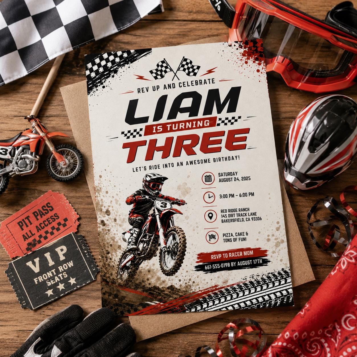 Editable Motocross Birthday Invitation Canva Template, Boys Kids Cute Modern Fun Themed Custom DIY Party Invite, Printable Digital Download.