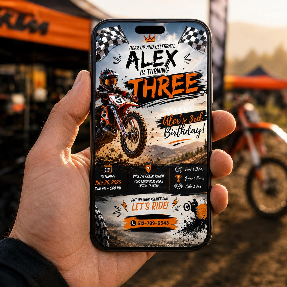 Editable Motocross Birthday Invitation Canva Template, Boys Kids Cute Modern Fun Themed Custom DIY Party Invite, Printable Digital Download.