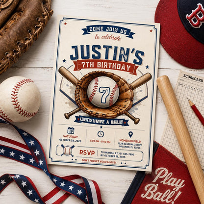 Editable Baseball Birthday Invitation Canva Template, Cream Boys Teens Cute Fun DIY Chic Kids Teen Party Invite, Printable Digital Download.