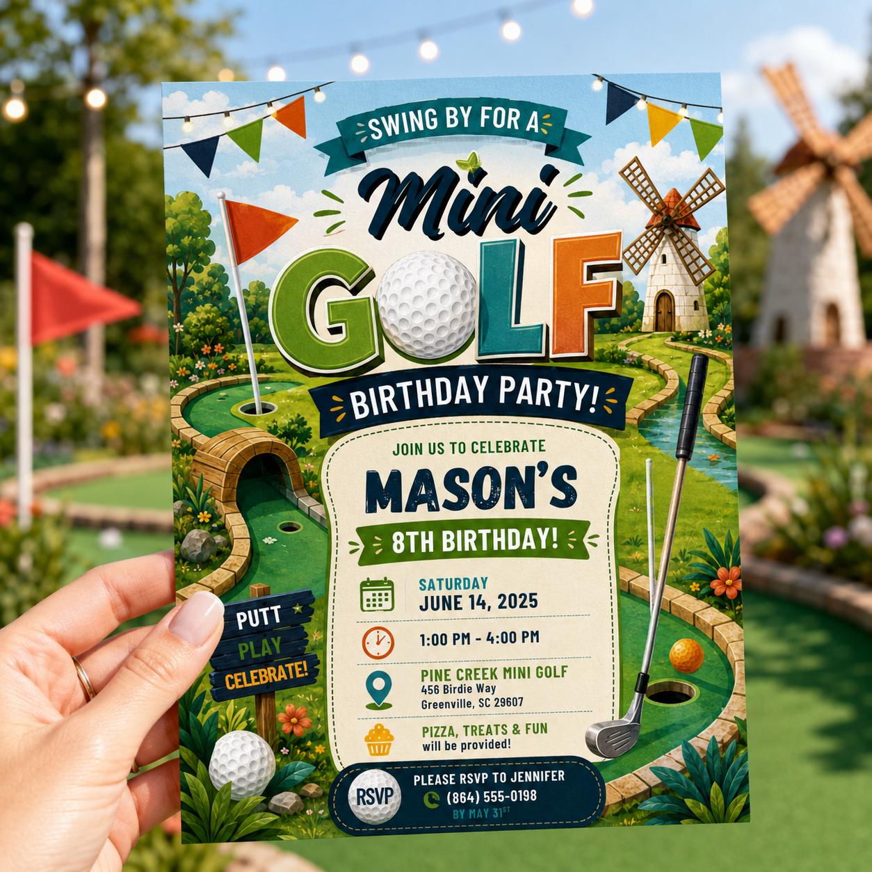 Editable Golf Birthday Invitation Canva Template, Neon Sports Sport Cute Modern Fun DIY Sweet Chic Party Invite, Printable Digital Download.