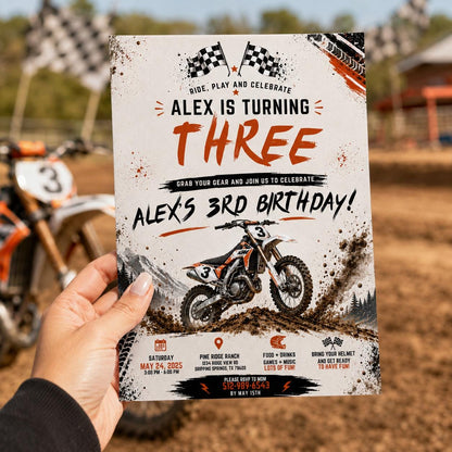 Editable Motocross Birthday Invitation Canva Template, Boys Kids Cute Modern Fun Themed Custom DIY Party Invite, Printable Digital Download.